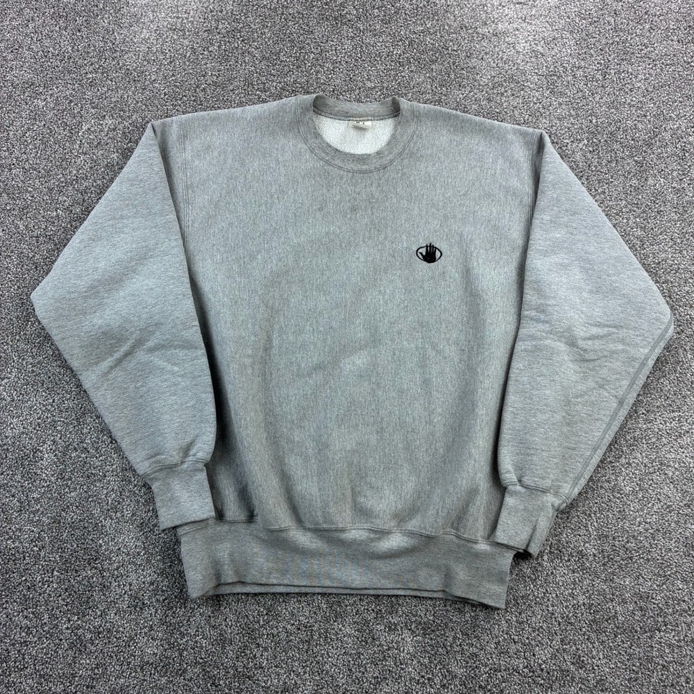 Vintage MJ Soffe Sweatshirt Mens XL Gray Reverse Weave Crewneck Hand Embroidered